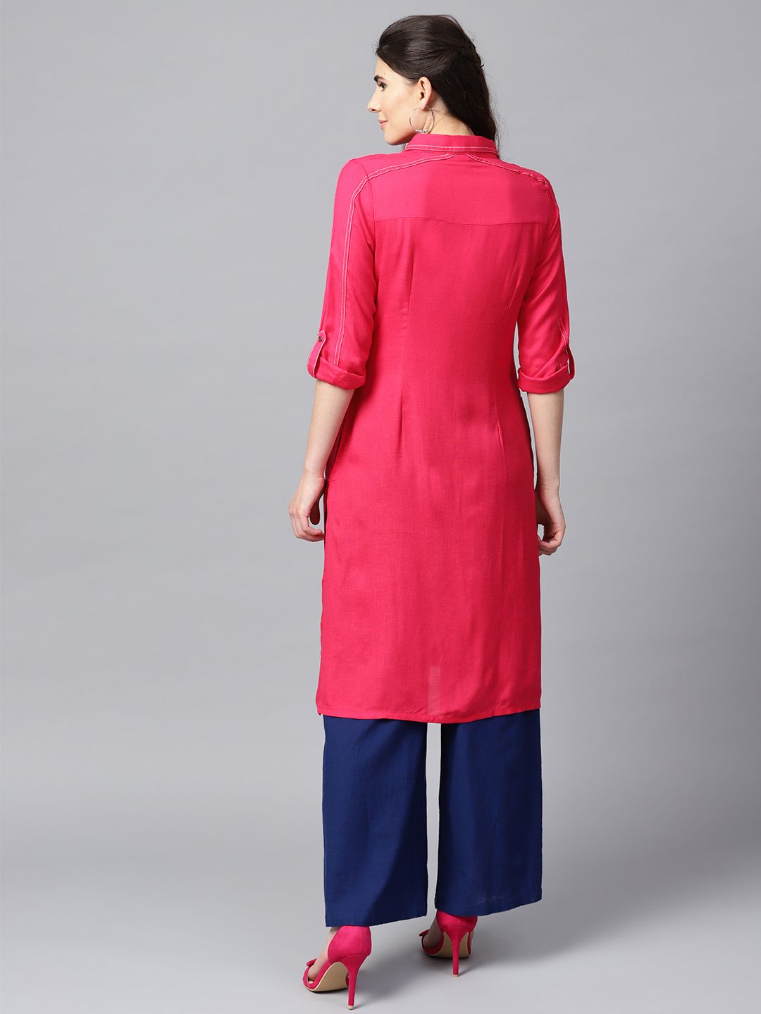 W Women Pink Solid Straight Kurta