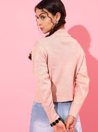 STREET 9 Women Elegant Peach Cable Knit Sweater