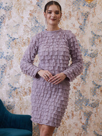 Athena Purple Above Knee Length Ruffled Straight Skirt