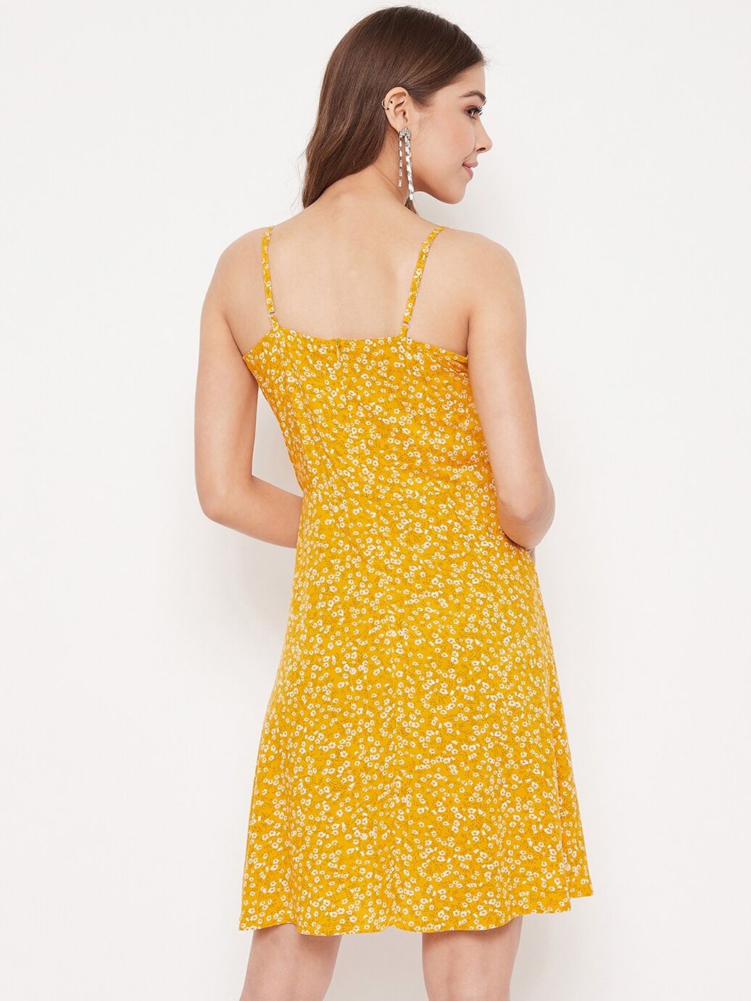 Berrylush Women Yellow Printed A-Line Dress
