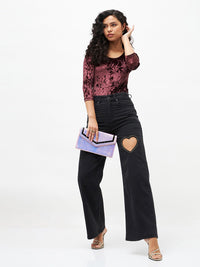 SASSAFRAS Women Straight Fit High-Rise Low Distress Embellished Stretchable Jeans