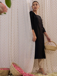 Indo Era Round Neck Three-Quarter Sleeves Straight Kurta