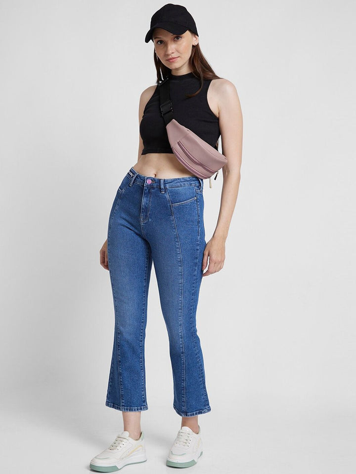 SPYKAR Women Elissa Bootcut Fit Clean Look High-Rise Stretchable Crinkle  Jeans