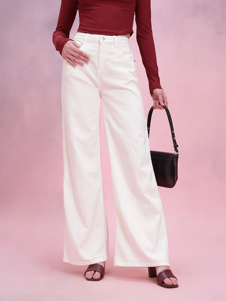 DressBerry Women Wide Leg Mid-Rise Stretchable Jeans