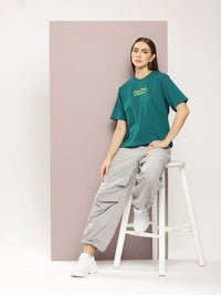 DILLINGER Women Typography Printed Embossed Oversized T-shirt