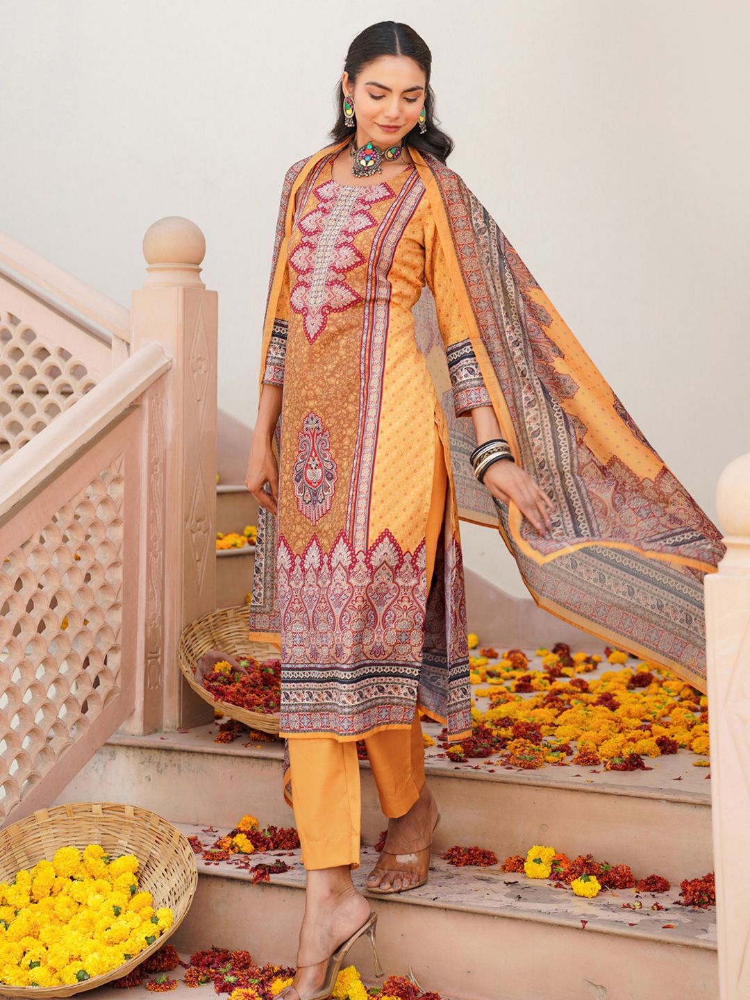 KALINI Women Ethnic Motifs Printed Regular Kurta with Trousers & With Dupatta