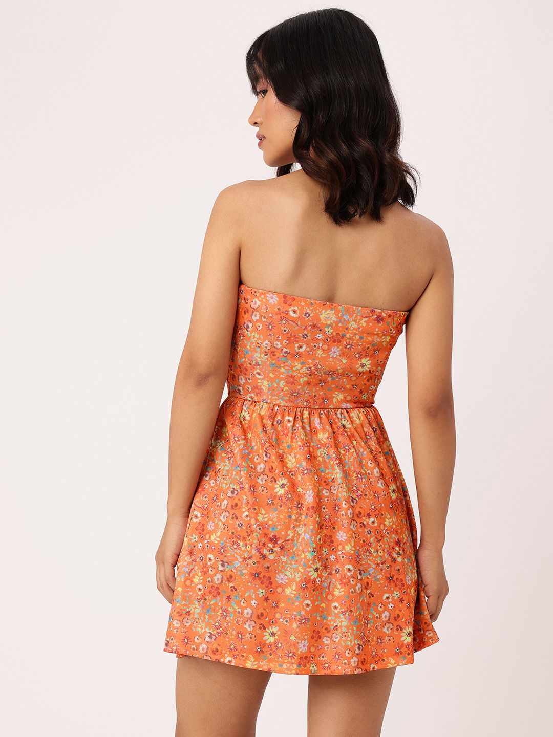DressBerry Chic Blooming Printed Gathered Bandeau Mini Dress