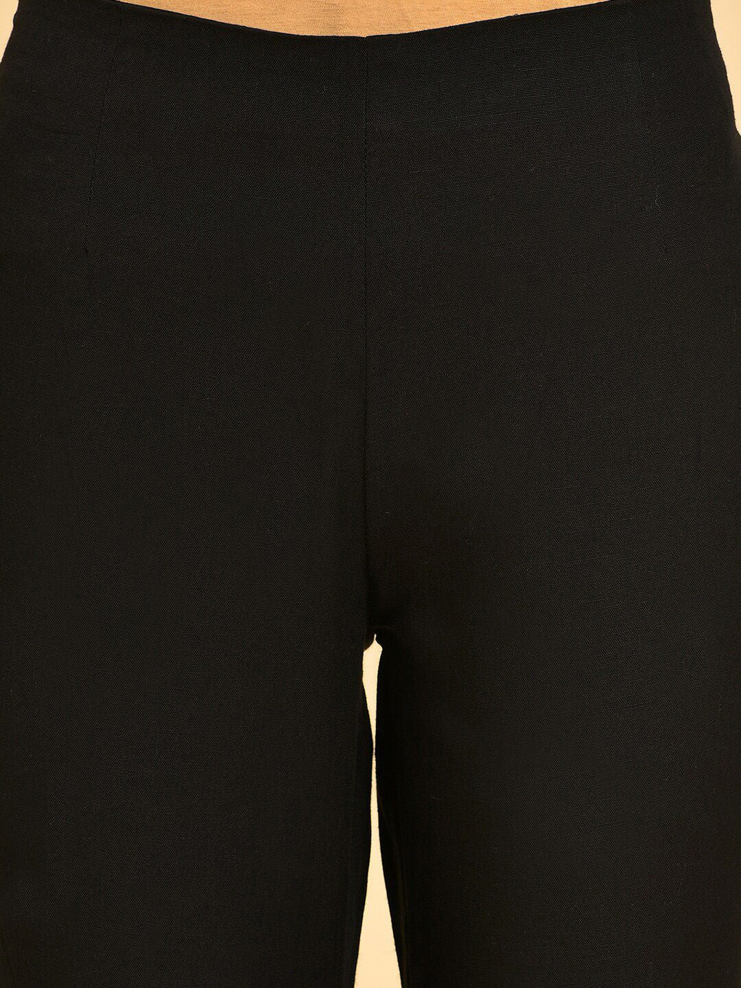 W Women Black Comfort Slim Fit Cropped Cigarette Trousers