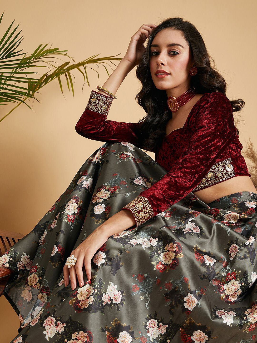 Shae by SASSAFRAS Floral Embroidered Velvet Crop Top