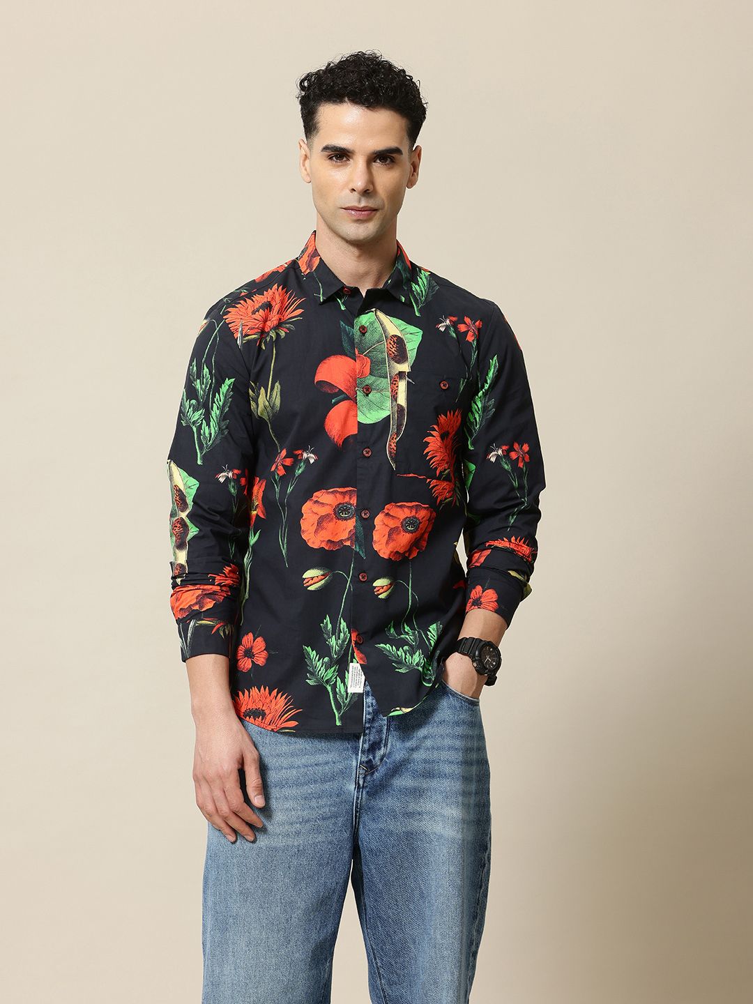 Mr Bowerbird Tailored Fit Floral Printed Pure Cotton Casual Shirt