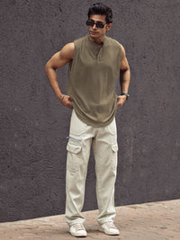 Powerlook Men Self Design Henley Neck T-shirt