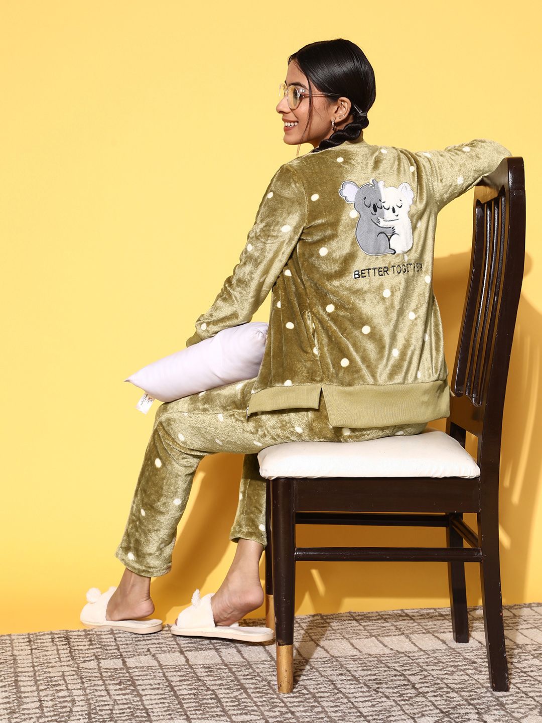 Sweet Dreams Woman Velvet Polka Dot Track Suit