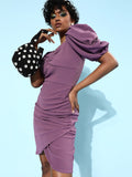Athena Women Elegant Lavender Solid Sweetheart Neck Dress