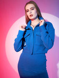 STREET 9 Blue Self Design Crop Bomber Jacket