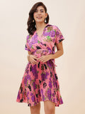 Antheaa Floral Printed Accordion Pleats Fit and Flare Dress