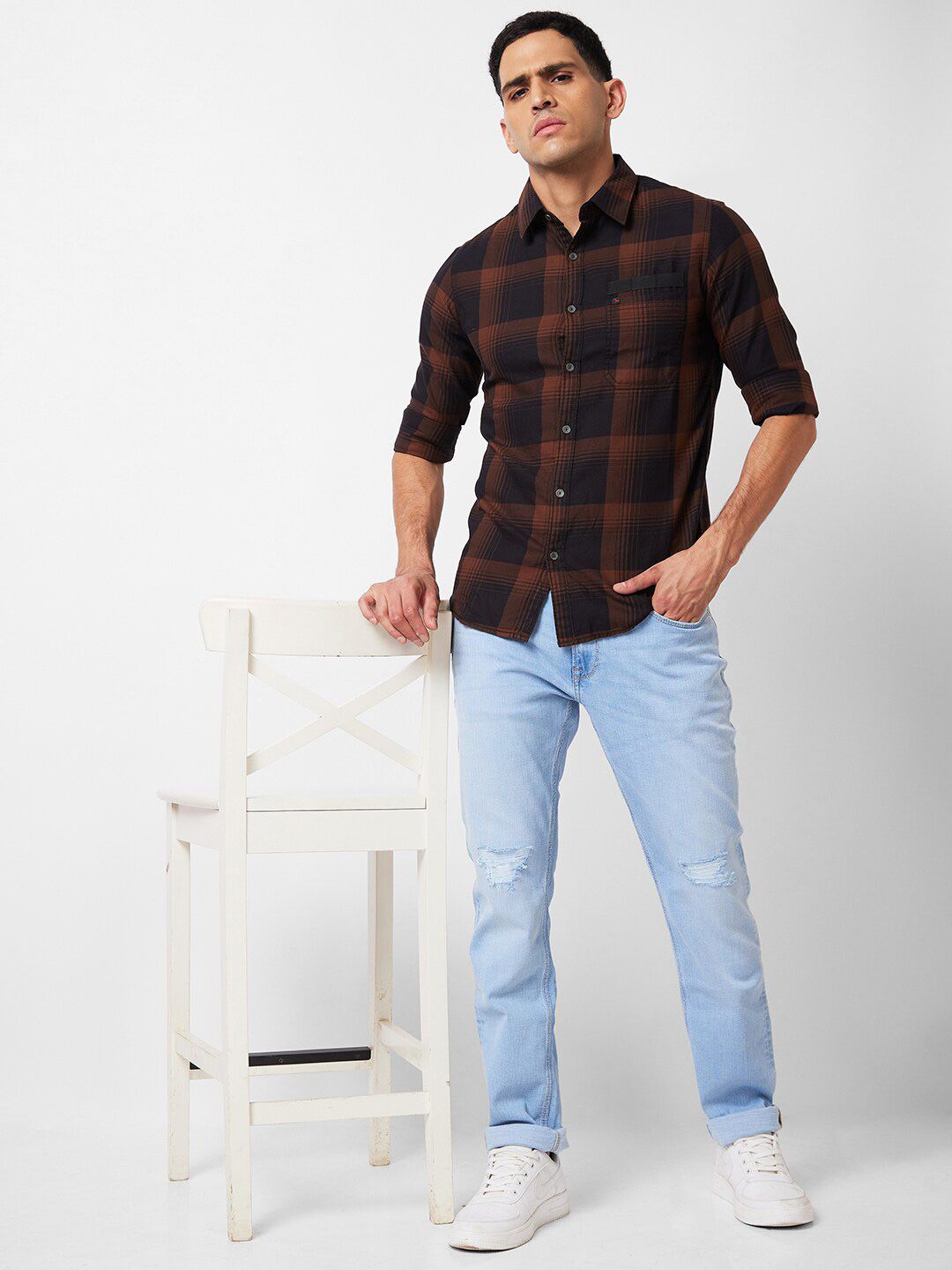 SPYKAR Slim Fit Opaque Checked Cotton Casual Shirt