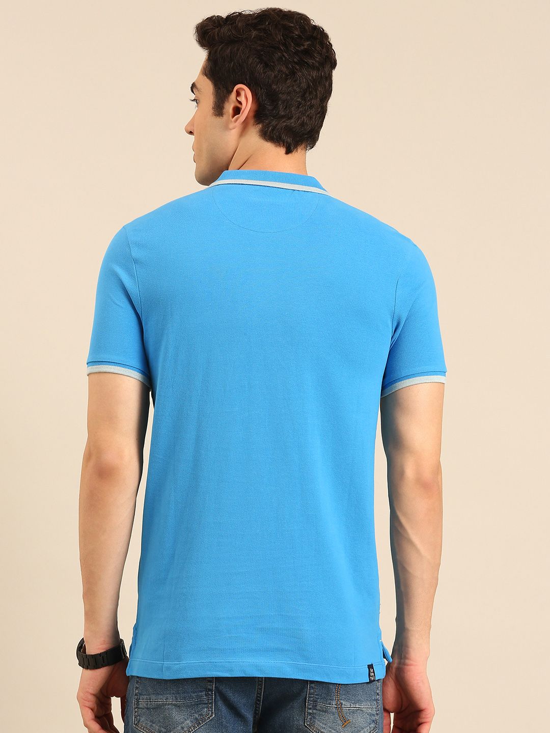 Kemeja-T Kapas Tulen Kolar Polo Berjalur Manusia