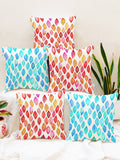 STITCHNEST Set Of 5 Red & Blue Floral Printed Square Cushion Covers