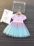 YK Girls Round Neck Puff Sleeves Fit & Flare Dress