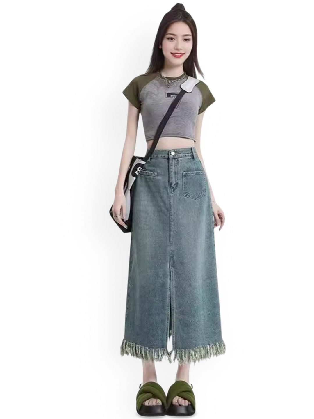 DressBerry Women Denim A-Line Midi Skirt