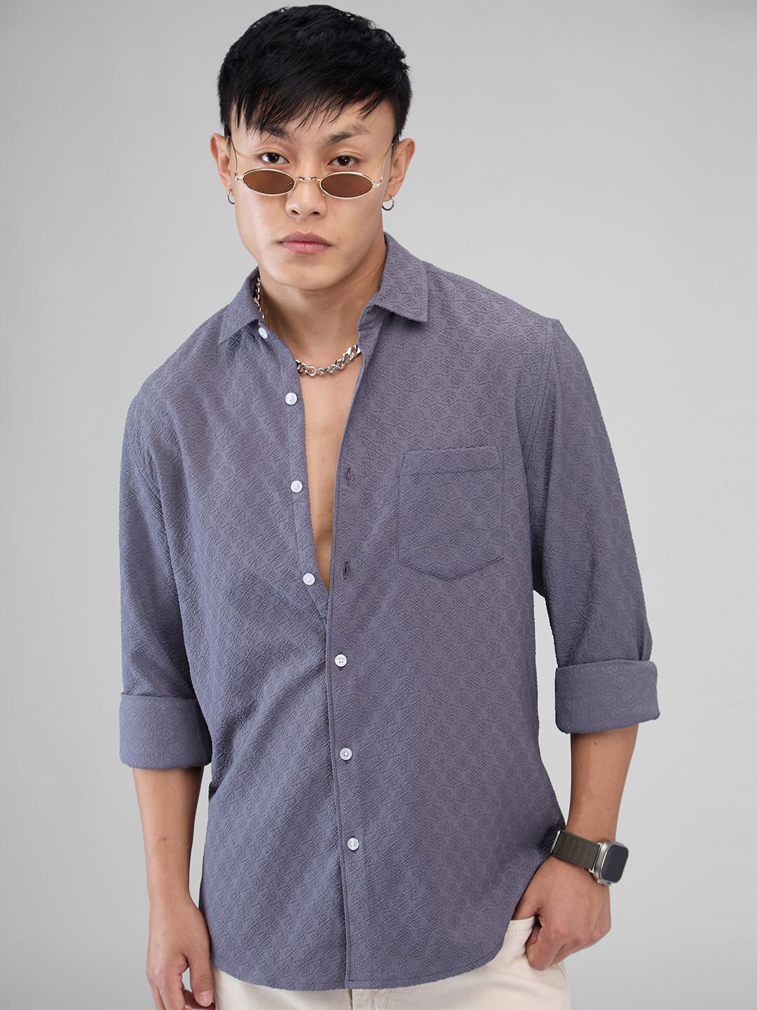 VASTRADO Men Classic Spread Collar Solid Slim Fit Casual Shirt