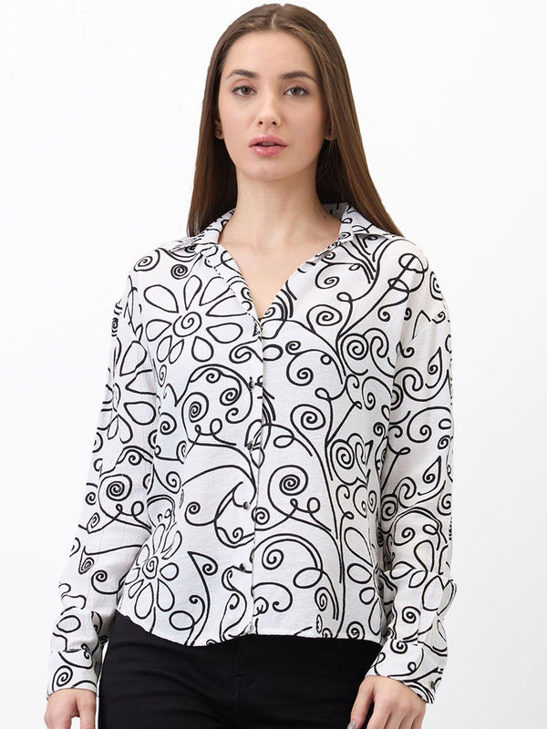 SPYKAR Women Printed Mandarin Collar Shirt Style Top