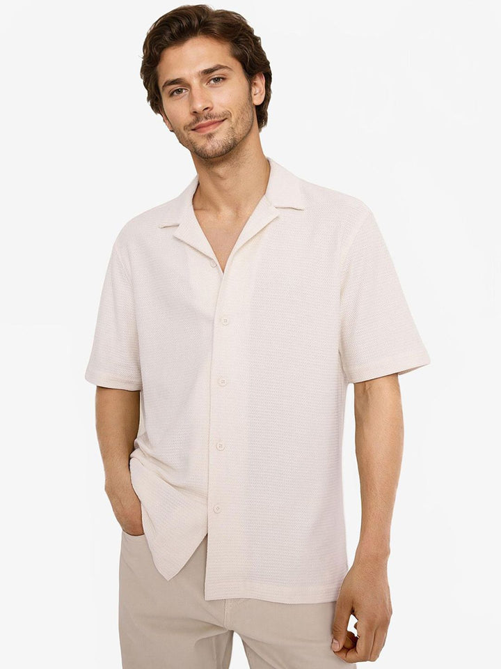 RARE RABBIT Men Comfort Cuban Collar Solid Cotton Boxy Casual Shirt