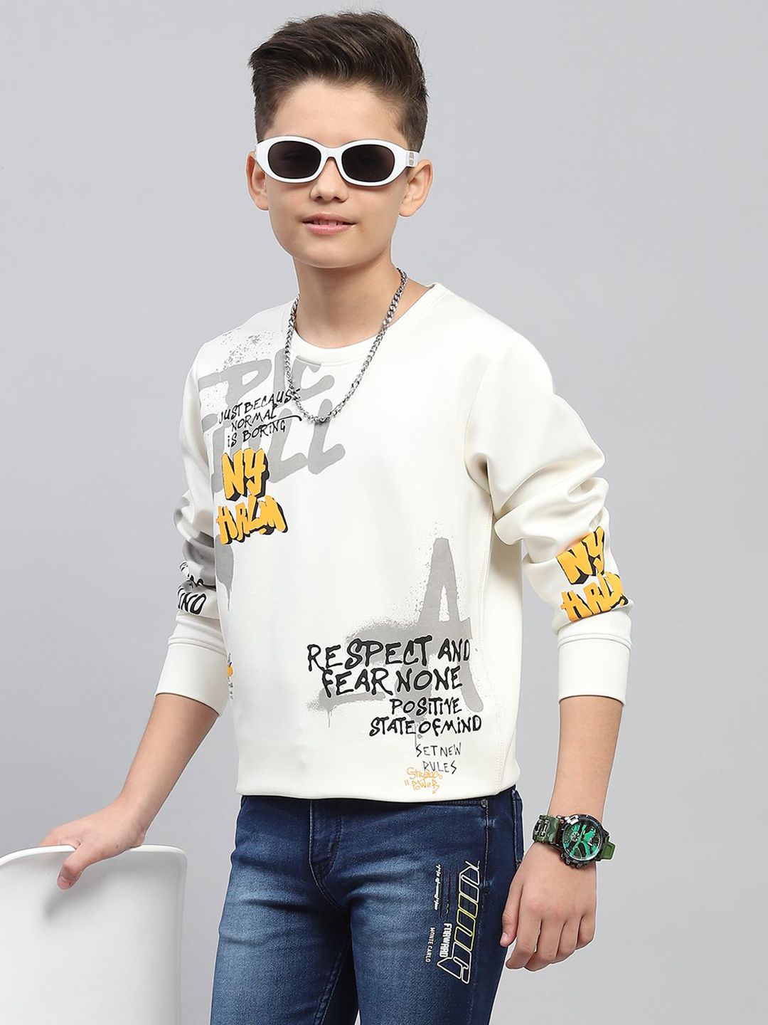 Monte Carlo Boys Printed Solid Cotton Sweatshirt