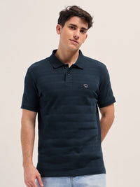 THE BEAR HOUSE Men Self Design Polo Collar Cotton T-shirt