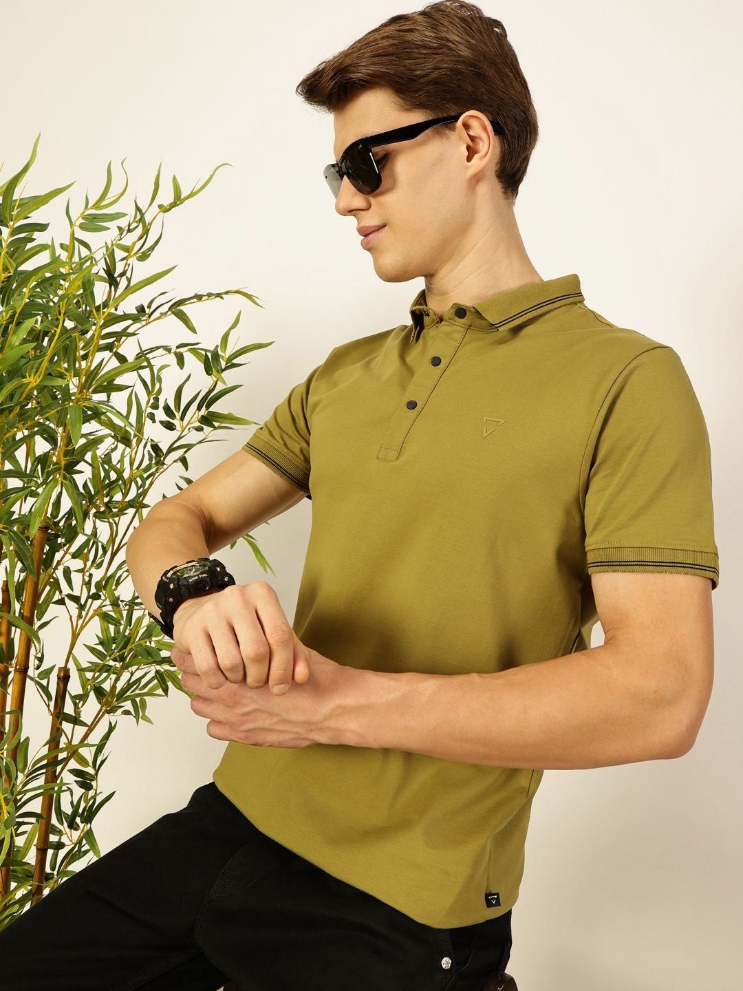 Thomas Scott Men Solid Polo Collar Cotton T-shirt