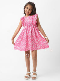 Nauti Nati  Girls' Textured Knit Ruffle Sleeves Floral Frock