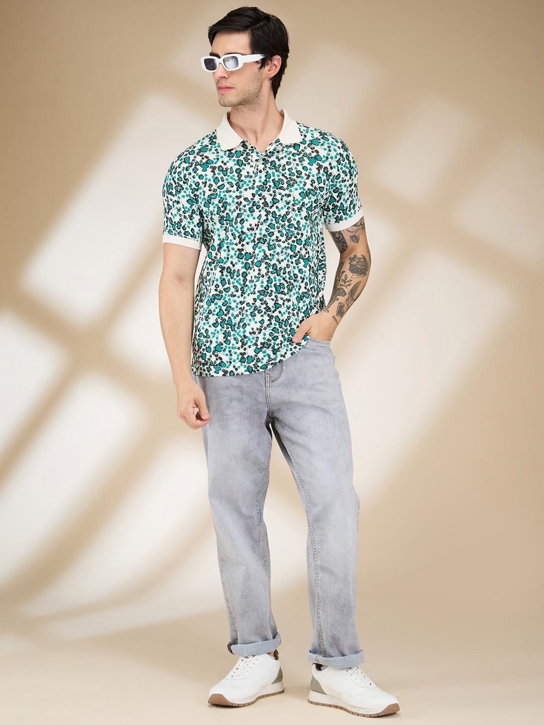 Being Human Men Abstract Printed Polo Collar Slim Fit T-shirt