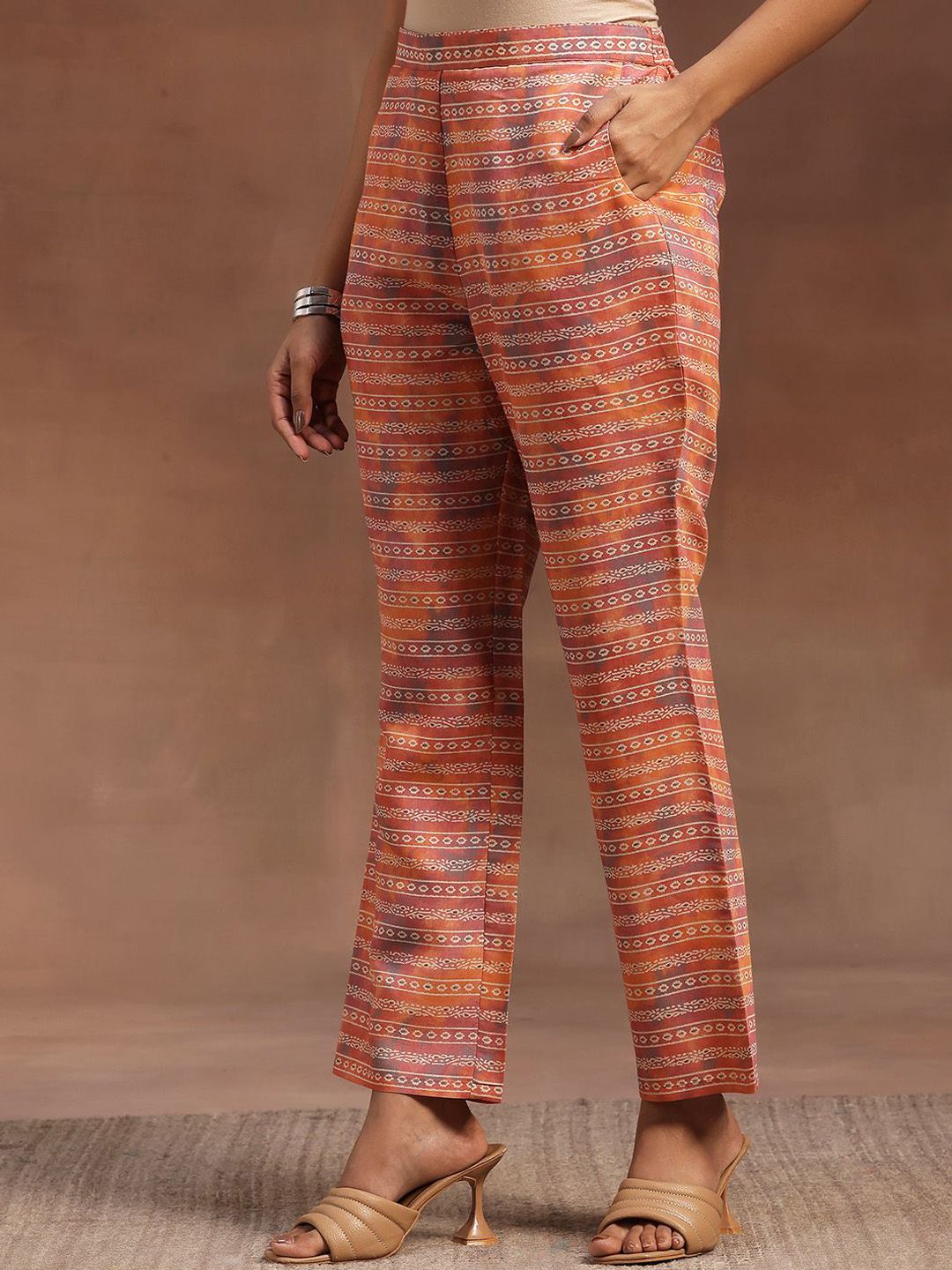 Libas Ethnic Motifs Printed Zari Panelled A-Line Kurta With Trouser & Dupatta