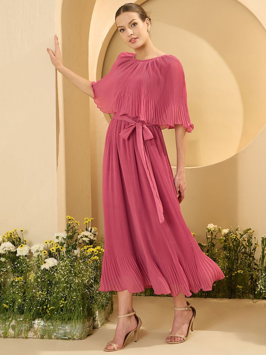Antheaa Cape Sleeves Chiffon Maxi Dress