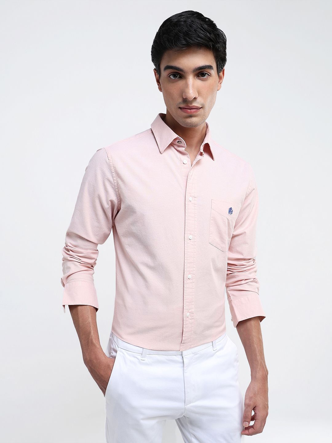 RARE RABBIT Men Comfort Spread Collar Solid Cotton Formal Shirt