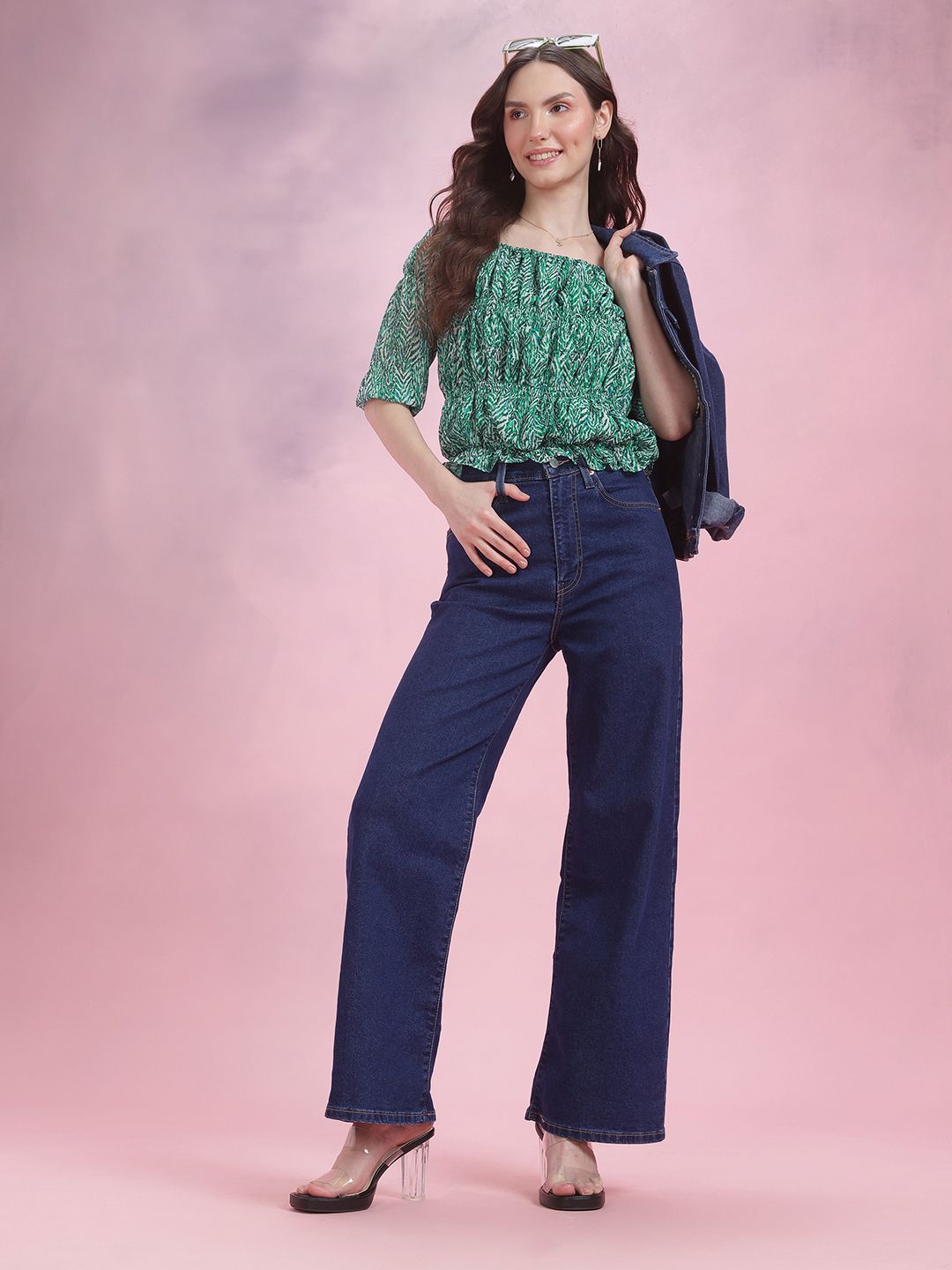 DressBerry Printed Puff Sleeve Smocked Top