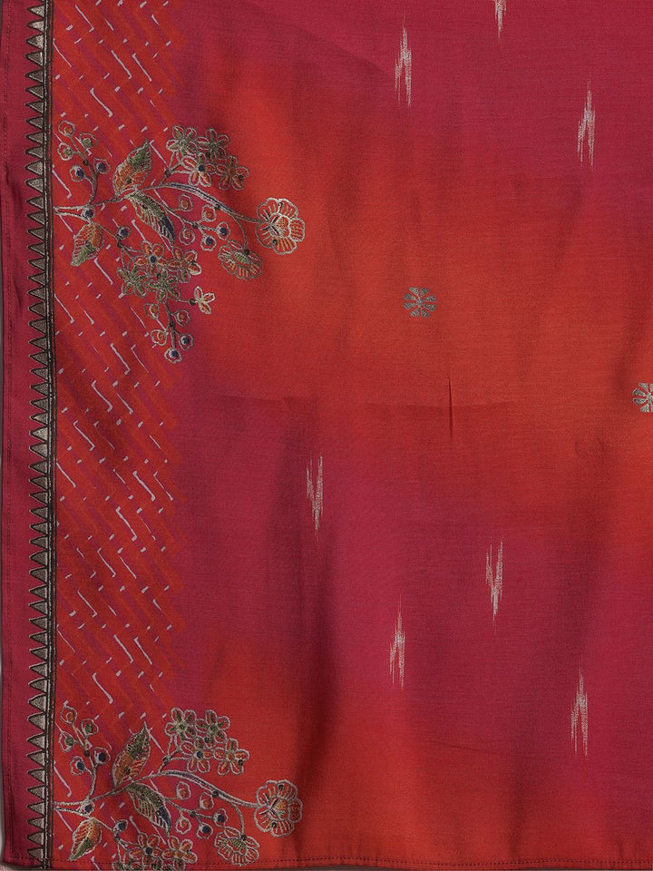 Libas Floral Printed Pleated Mirror Work Anarkali Kurta with Trousers & Dupatta