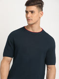 THE BEAR HOUSE Self Design Round Neck Drop-Shoulder Sleeves Cotton T-shirt