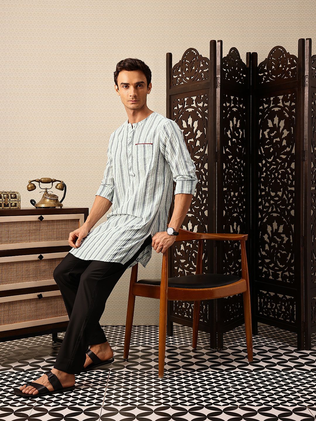House of Pataudi Striped Rozana Kurta