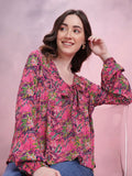 DressBerry Tropical Print Tie-Up Neck Regular Top