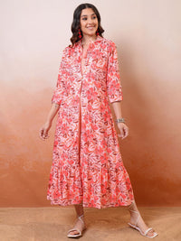 Vishudh Floral Print A-Line Midi Dress