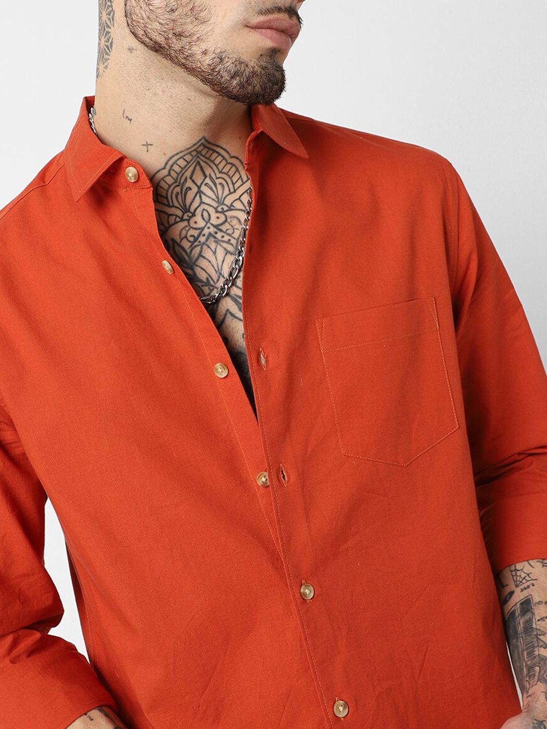 VASTRADO Classic Slim Fit Long Sleeves Spread Collar Cotton Opaque Casual Shirt