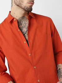 VASTRADO Classic Slim Fit Long Sleeves Spread Collar Cotton Opaque Casual Shirt