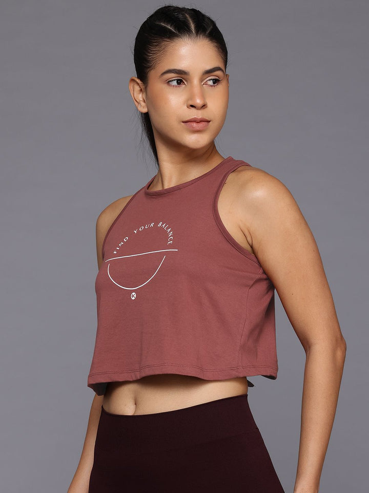 HRX by Hrithik Roshan Typography Print Cut-out Detail Crop Yoga T-shirt with Tie-ups