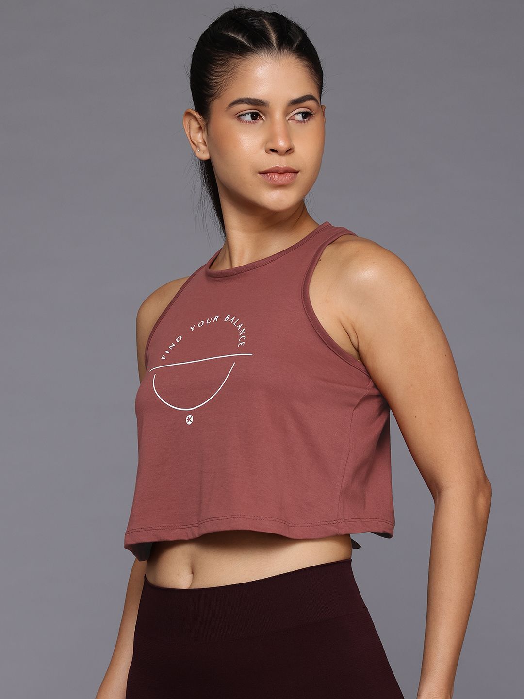 HRX by Hrithik Roshan Typography Print Cut-out Detail Crop Yoga T-shirt with Tie-ups