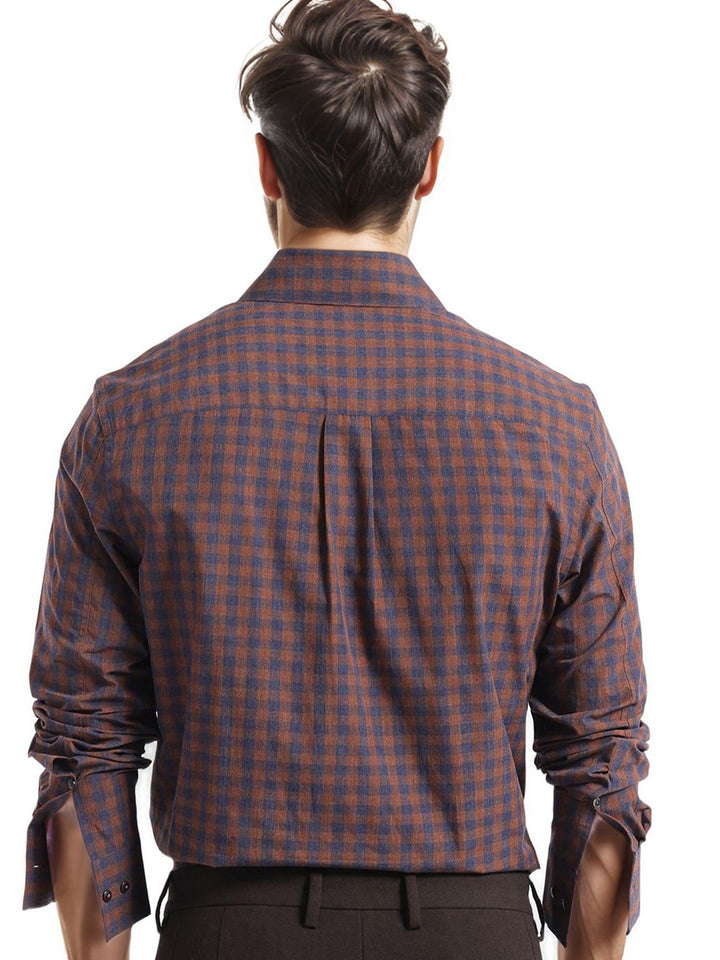 RARE RABBIT Men Comfort Spread Collar Checked Cotton Oversized Casual Shirt