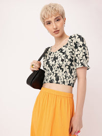 DressBerry Floral Finesse Whimsy Puff Sleeves Crop Top