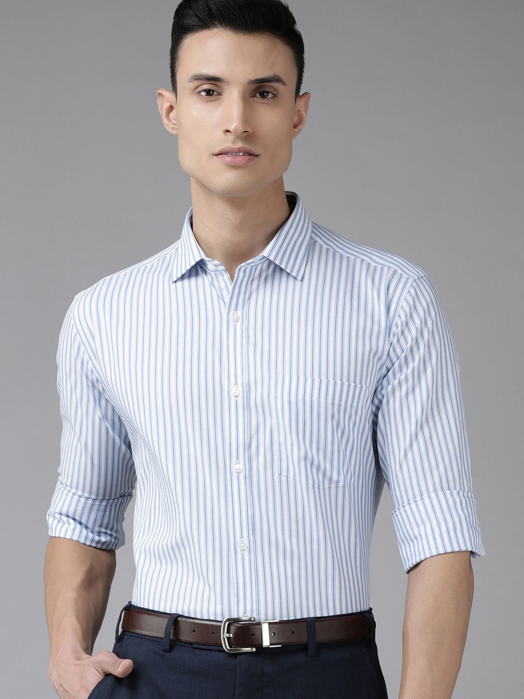 Park Avenue Men Blue Slim Fit Striped Formal Shirt