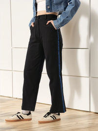 Women Korean Urban Street Shadows Side Stripes Regular Trousers