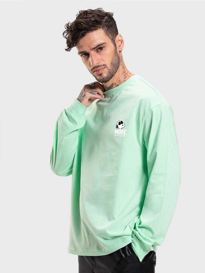 Bewakoof Green Graphic Printed Long Sleeves Pure Cotton Oversized T-Shirt